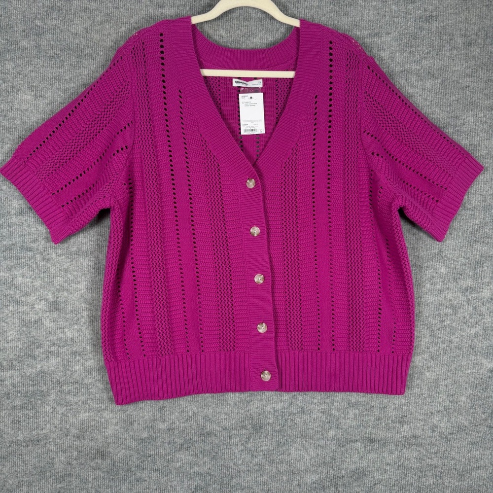 Sonoma Size-2X Womens Cardigan Sweater Pink Pointelle Short Sleeve